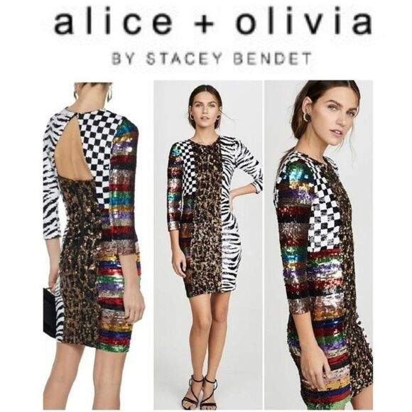ALICE + OLIVIA Jae back sequin dress $895 SZ 2 - Picture 1 of 16